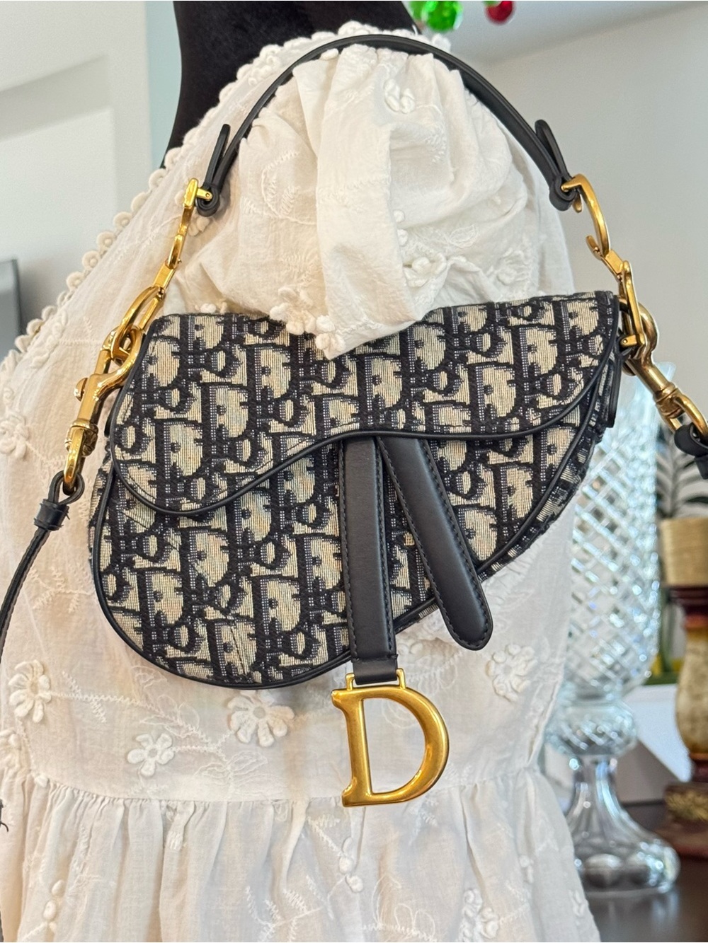 Dior Blue Oblique Jacquard Mini Saddle Bag with Strap